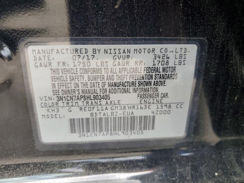 55095156 :رقم المزاد ، 3N1CN7AP8HL903405 vin ، 2017 Nissan Versa مزاد بيع