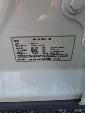 Продажа на аукционе авто 2022 Tesla Model Y, vin: 7SAYGDEF0NF517779, номер лота: 53821806