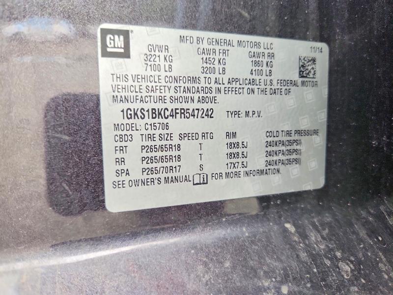 54796996 :رقم المزاد ، 1GKS1BKC4FR547242 vin ، 2015 Gmc Yukon مزاد بيع