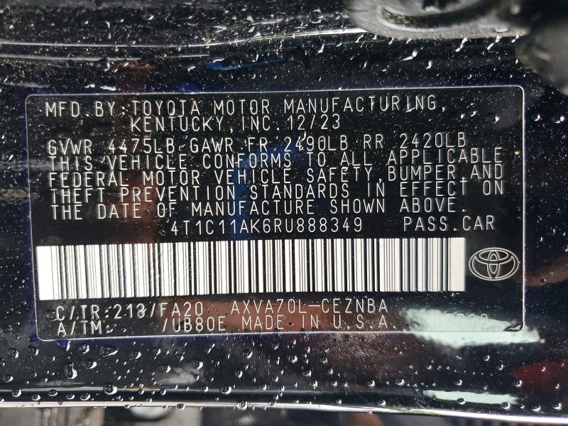 2024 Toyota Camry მანქანა იყიდება აუქციონზე, vin: 4T1C11AK6RU888349, აუქციონის ნომერი: 52678446