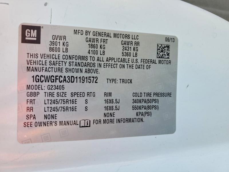 Продаж на аукціоні авто 2013 Chevrolet Express G2500, vin: 1GCWGFCA3D1191572, номер лоту: 54858276