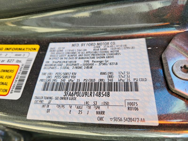 54431526 :رقم المزاد ، 3FA6P0LU9LR148548 vin ، 2020 Ford Fusion مزاد بيع
