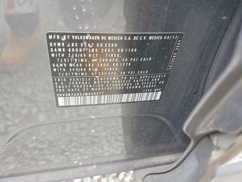Aukcja sprzedaży 2018 Volkswagen Tiguan, vin: 3VV3B7AX6JM048677, numer aukcji: 53080436