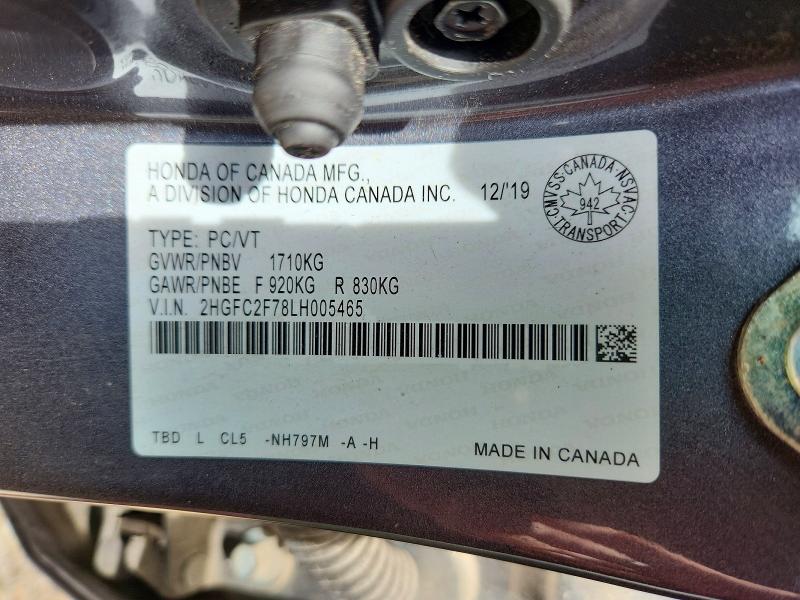 Продажа на аукционе авто 2020 Honda Civic, vin: 2HGFC2F78LH005465, номер лота: 52934576
