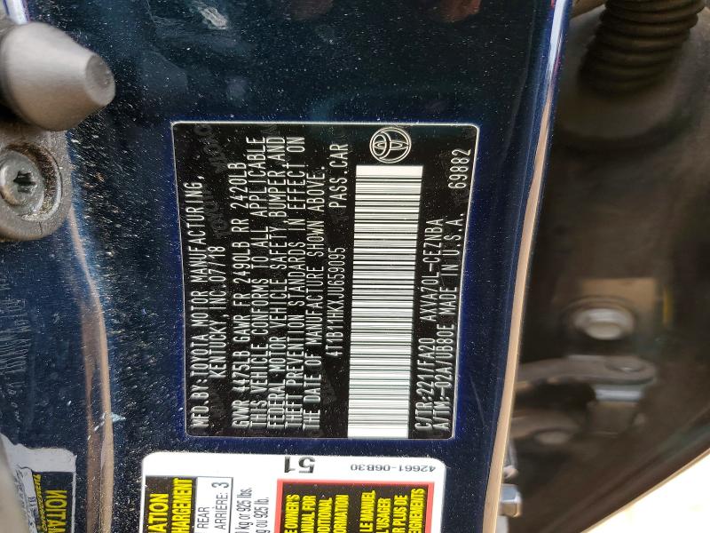 54767216 :رقم المزاد ، 4T1B11HKXJU659095 vin ، 2018 Toyota Camry مزاد بيع