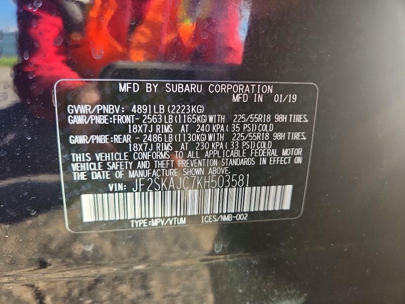 Auction sale of the 2019 Subaru Forester, vin: JF2SKAJC7KH503581, lot number: 52062546