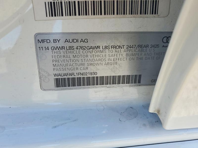 2015 Audi A4 მანქანა იყიდება აუქციონზე, vin: WAUAFAFL1FN021930, აუქციონის ნომერი: 52871666