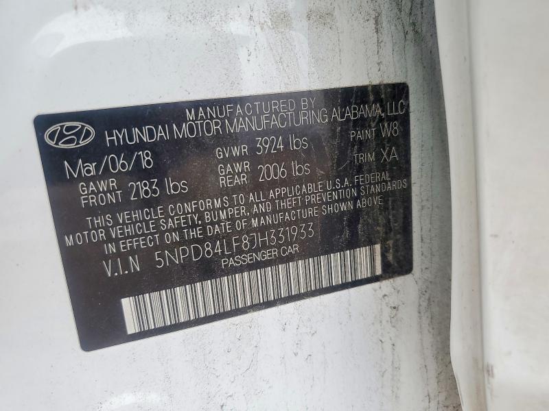 2018 Hyundai Elantra მანქანა იყიდება აუქციონზე, vin: 5NPD84LF8JH331933, აუქციონის ნომერი: 51891996