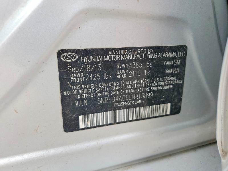 2014 Hyundai Sonata მანქანა იყიდება აუქციონზე, vin: 5NPEB4AC6EH813899, აუქციონის ნომერი: 54252836