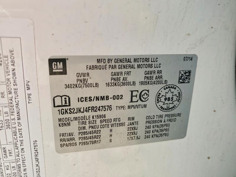 Aukcja sprzedaży 2015 Gmc Yukon Xl, vin: 1GKS2JKJ4FR247576, numer aukcji: 52810136
