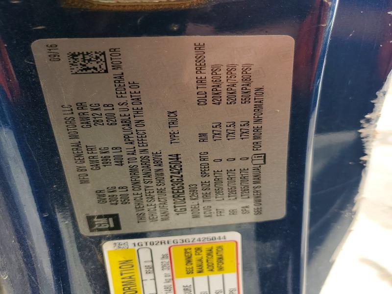 53949106 :رقم المزاد ، 1GT02REG3GZ425044 vin ، 2016 Gmc Sierra مزاد بيع