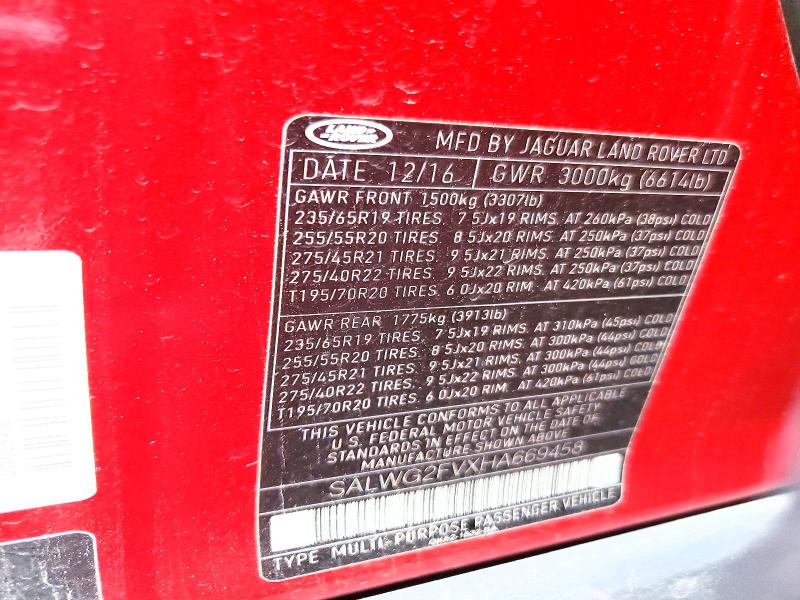 Продаж на аукціоні авто 2017 Land Rover Range Rover Sport, vin: SALWG2FVXHA669458, номер лоту: 54898256