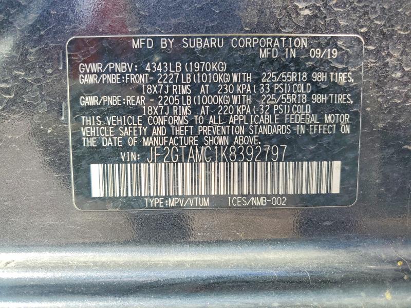 Aukcja sprzedaży 2019 Subaru Crosstrek, vin: JF2GTAMC1K8392797, numer aukcji: 52376896