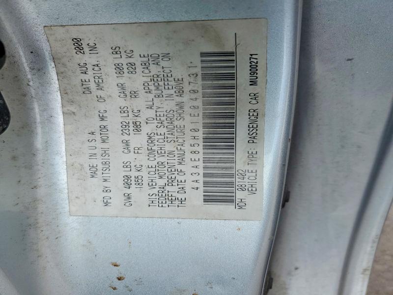 Продаж на аукціоні авто 2001 Mitsubishi Eclipse, vin: 4A3AE85H01E040731, номер лоту: 53953376