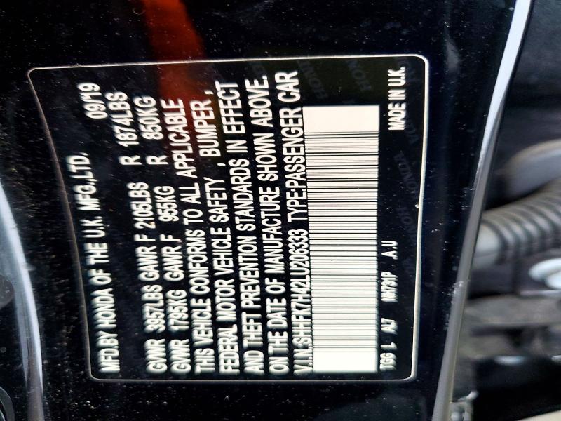 53019986 :رقم المزاد ، SHHFK7H42LU206333 vin ، 2020 Honda Civic مزاد بيع