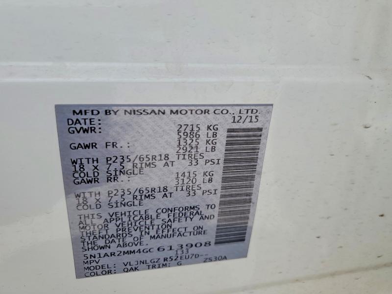 Aukcja sprzedaży 2016 Nissan Pathfinder, vin: 5N1AR2MM4GC613908, numer aukcji: 53986836