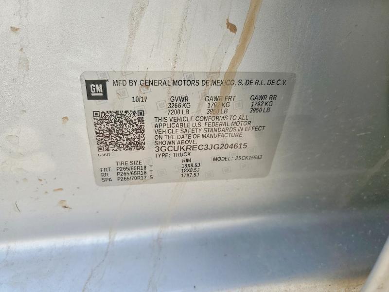 Продаж на аукціоні авто 2018 Chevrolet Silverado, vin: 3GCUKREC3JG204615, номер лоту: 54665096
