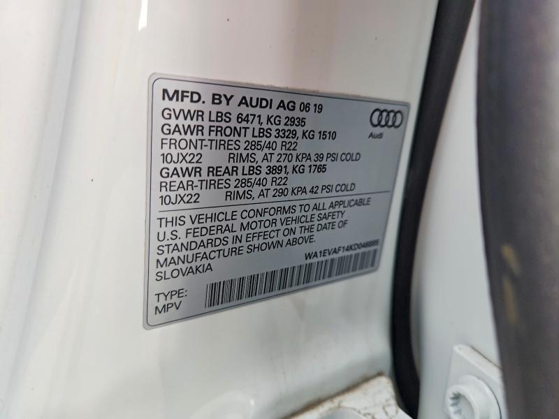 Продажа на аукционе авто 2019 Audi Q8, vin: WA1EVAF14KD046885, номер лота: 52767606