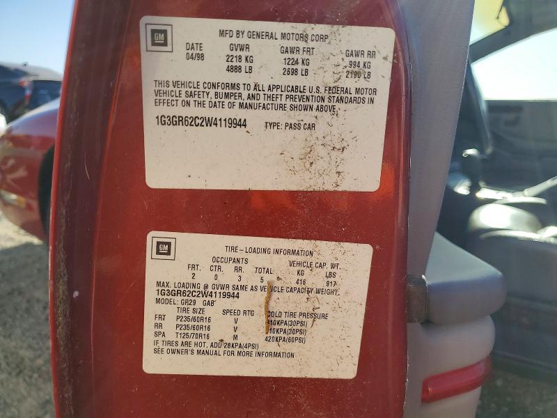 53639826 :رقم المزاد ، 1G3GR62C2W4119944 vin ، 1998 Oldsmobile Aurora مزاد بيع