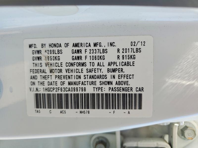 Продажа на аукционе авто 2012 Honda Accord, vin: 1HGCP2F63CA099798, номер лота: 53221096