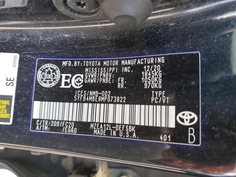 Продаж на аукціоні авто 2021 Toyota Corolla, vin: 5YFB4MBE8MP073822, номер лоту: 54684366