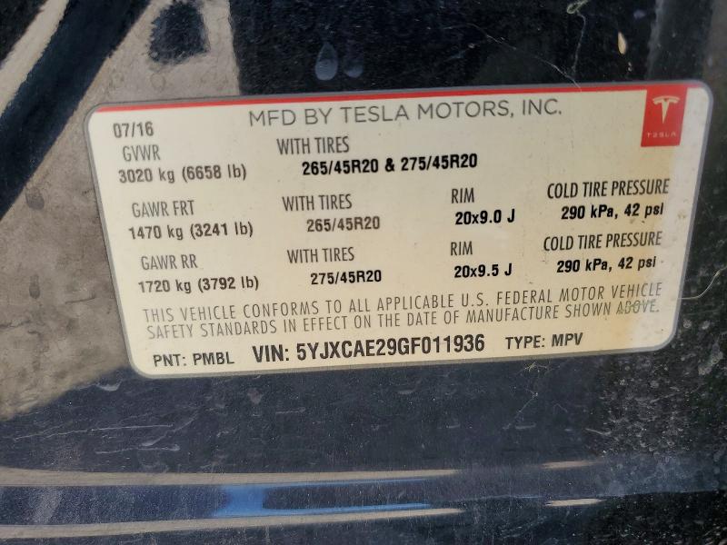 Продажа на аукционе авто 2016 Tesla Model X, vin: 5YJXCAE29GF011936, номер лота: 53586206