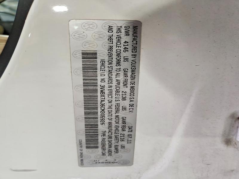 Продажа на аукционе авто 2012 Volkswagen Jetta, vin: 3VWBX7AJ6CM305926, номер лота: 52401316