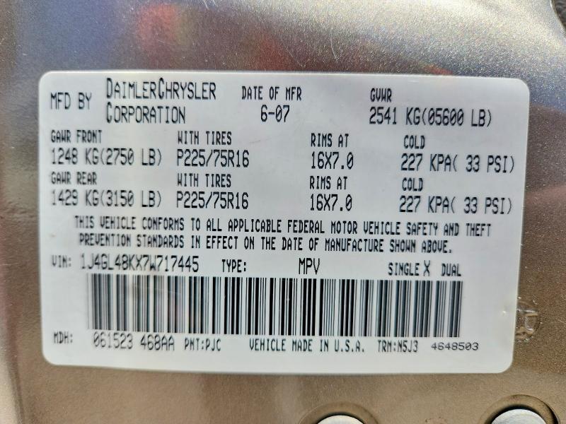 Продаж на аукціоні авто 2007 Jeep Liberty, vin: 1J4GL48KX7W717445, номер лоту: 52916886