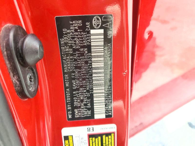 Продажа на аукционе авто 2010 Toyota Corolla, vin: 2T1BU4EE1AC478539, номер лота: 54001356
