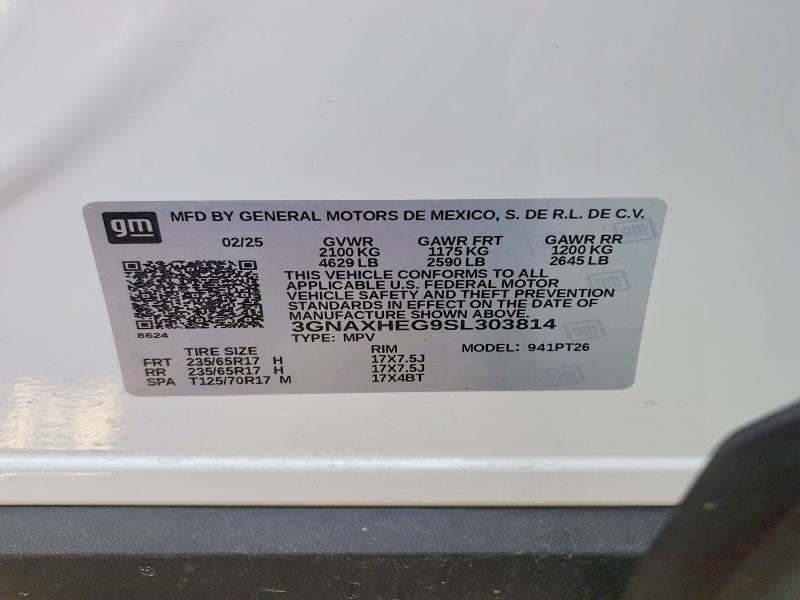 2025 Chevrolet Equinox მანქანა იყიდება აუქციონზე, vin: 3GNAXHEG9SL303814, აუქციონის ნომერი: 55345316