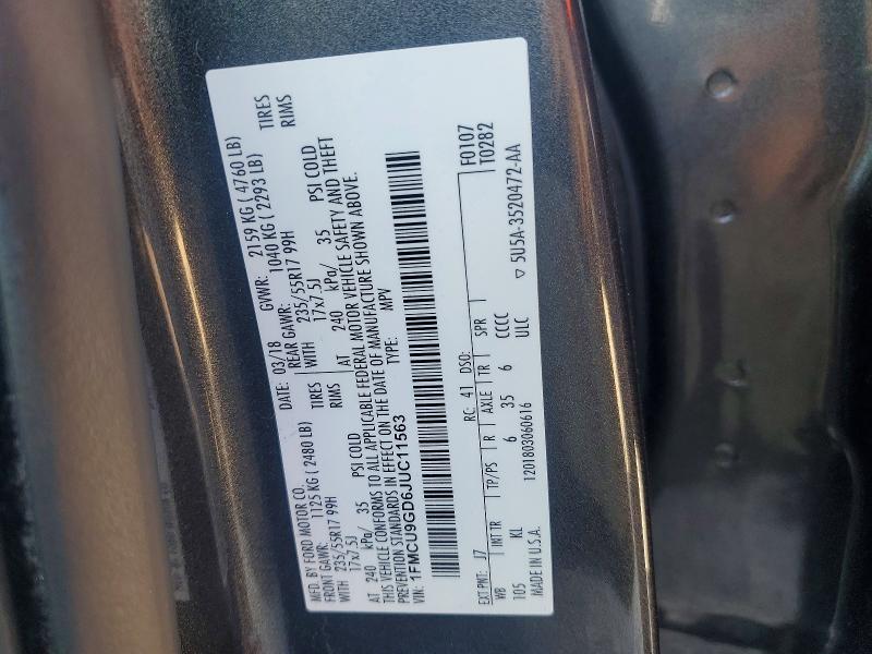 Продаж на аукціоні авто 2018 Ford Escape, vin: 1FMCU9GD6JUC11563, номер лоту: 52489396
