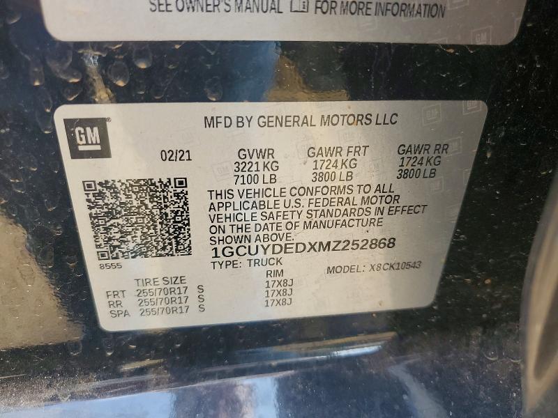 Aukcja sprzedaży 2021 Chevrolet Silverado, vin: 1GCUYDEDXMZ252868, numer aukcji: 54427876
