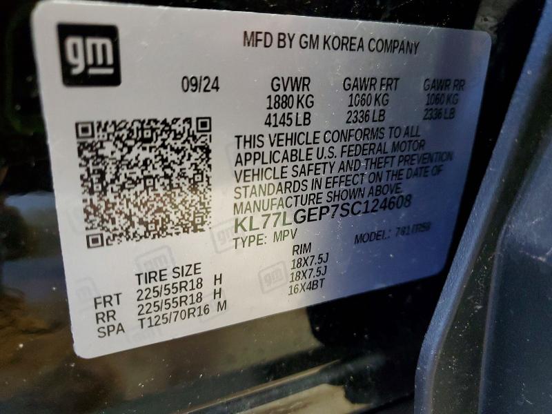 2025 Chevrolet Trax მანქანა იყიდება აუქციონზე, vin: KL77LGEP7SC124608, აუქციონის ნომერი: 54206106