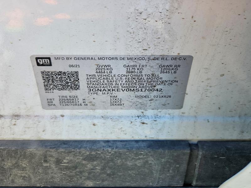 Aukcja sprzedaży 2021 Chevrolet Equinox, vin: 3GNAXKEV0MS170042, numer aukcji: 52615046