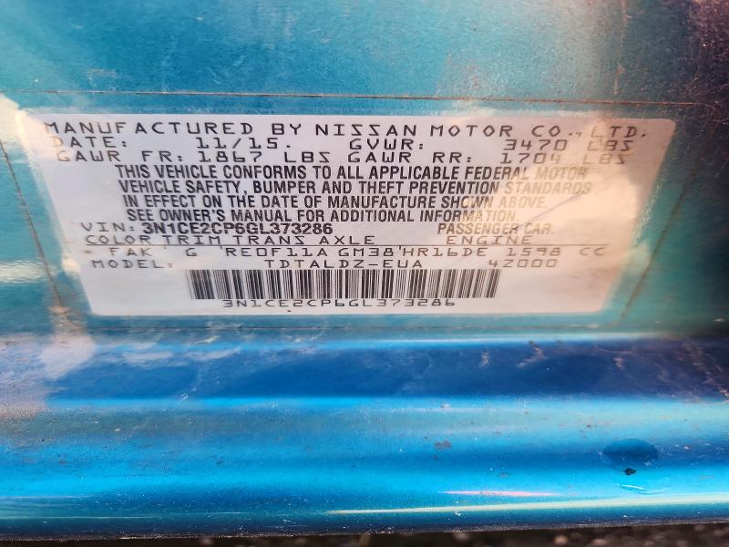 2016 Nissan Versa Note მანქანა იყიდება აუქციონზე, vin: 3N1CE2CP6GL373286, აუქციონის ნომერი: 53927786