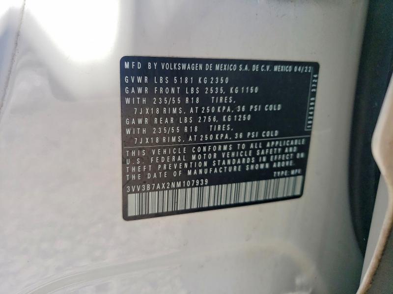 Aukcja sprzedaży 2022 Volkswagen Tiguan, vin: 3VV3B7AX2NM107939, numer aukcji: 53514796
