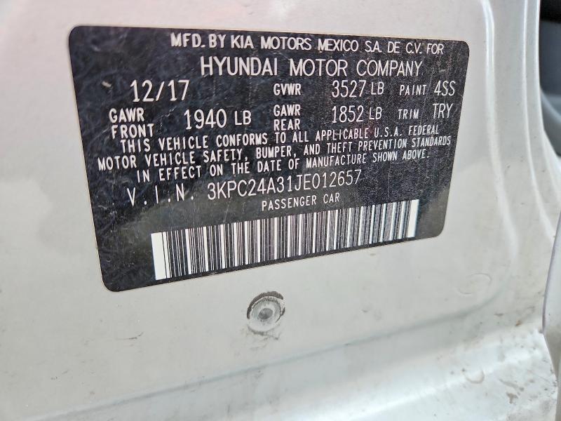 Продажа на аукционе авто 2018 Hyundai Accent, vin: 3KPC24A31JE012657, номер лота: 54006886