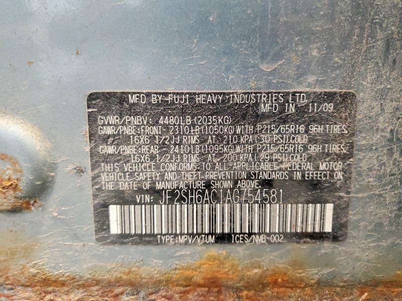 2010 Subaru Forester მანქანა იყიდება აუქციონზე, vin: JF2SH6AC1AG754581, აუქციონის ნომერი: 52224586