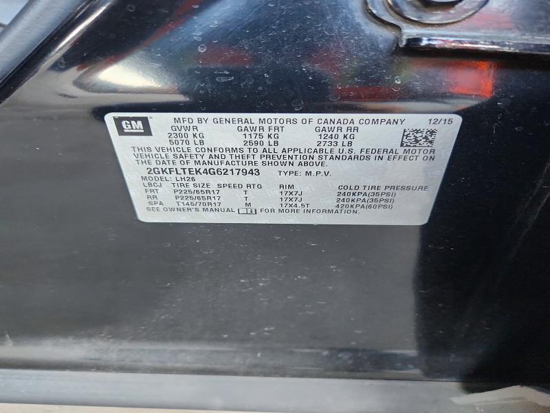 2016 Gmc Terrain მანქანა იყიდება აუქციონზე, vin: 2GKFLTEK4G6217943, აუქციონის ნომერი: 52955776