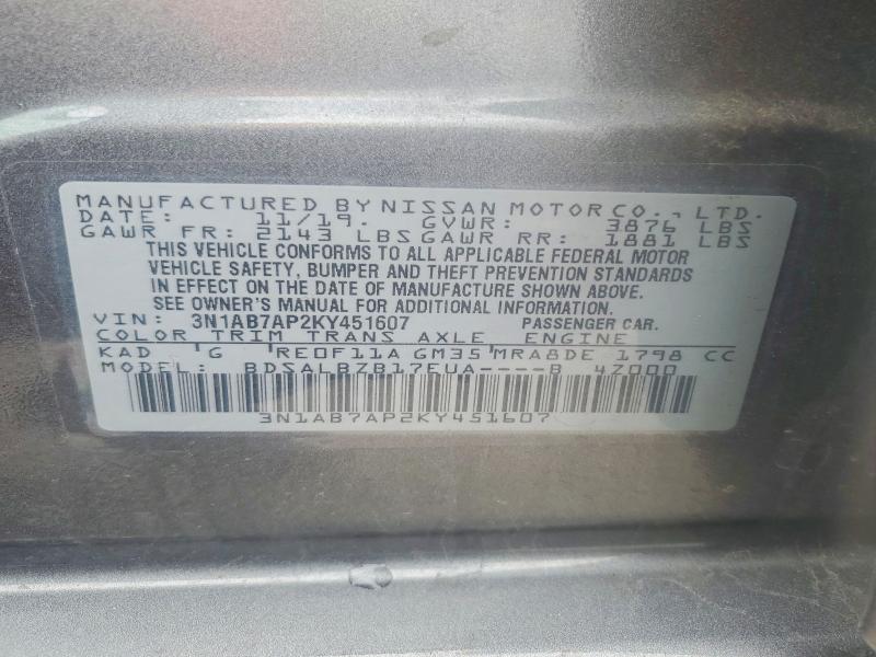 Aukcja sprzedaży 2019 Nissan Sentra, vin: 3N1AB7AP2KY451607, numer aukcji: 54808966