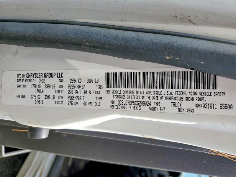 52772166 :رقم المزاد ، 3C6JD7DP5CG209024 vin ، 2012 Dodge Ram 1500 مزاد بيع