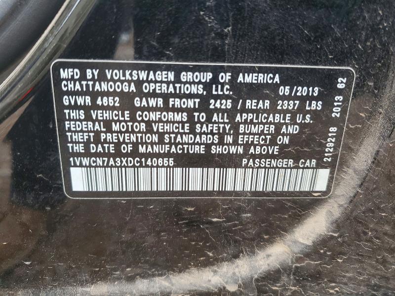 Aukcja sprzedaży 2013 Volkswagen Passat, vin: 1VWCN7A3XDC140655, numer aukcji: 54227456