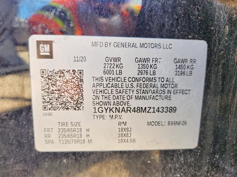 2021 Cadillac Xt5 მანქანა იყიდება აუქციონზე, vin: 1GYKNAR48MZ143389, აუქციონის ნომერი: 54952846