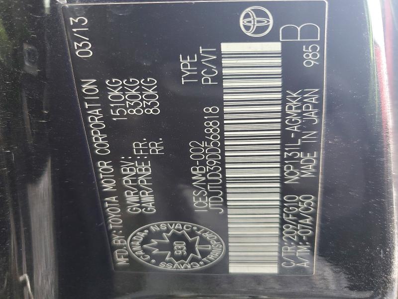 52688686 :رقم المزاد ، JTDJTUD39DD568818 vin ، 2013 Toyota Yaris مزاد بيع