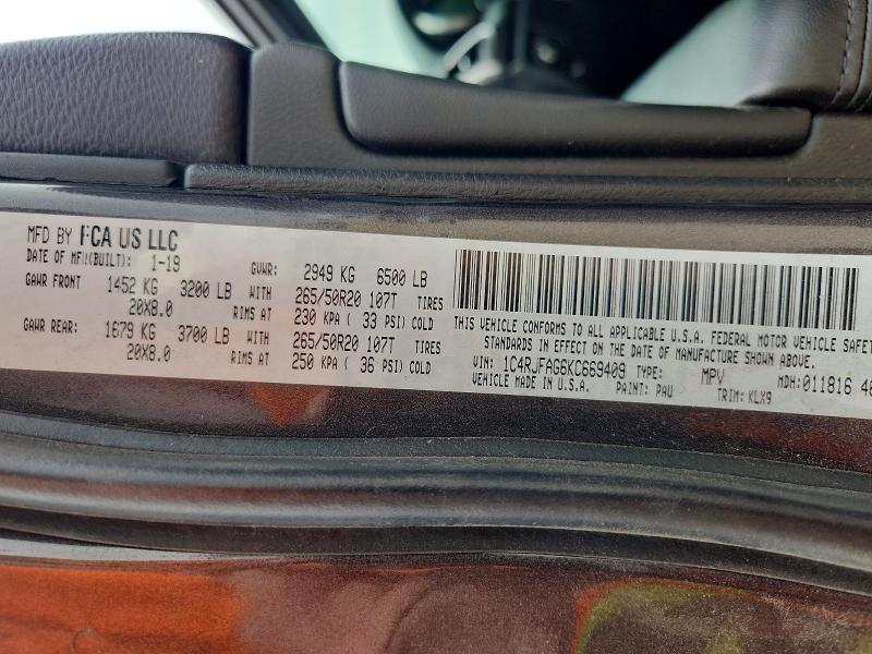 54925516 :رقم المزاد ، 1C4RJFAG6KC669409 vin ، 2019 Jeep Grand Cherokee مزاد بيع