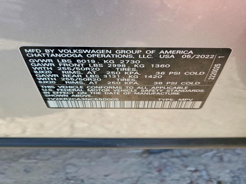 Продаж на аукціоні авто 2022 Volkswagen Atlas, vin: 1V2KR2CA3NC550005, номер лоту: 55441216