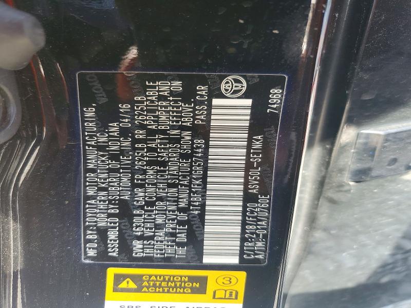 Aukcja sprzedaży 2016 Toyota Camry, vin: 4T4BF1FK1GR574438, numer aukcji: 55234096