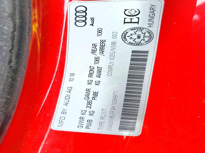 Aukcja sprzedaży 2017 Audi A3, vin: WAUW8LFF3H1034971, numer aukcji: 52388746