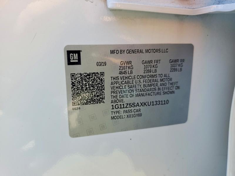Aukcja sprzedaży 2019 Chevrolet Impala, vin: 1G11Z5SAXKU133110, numer aukcji: 52014966