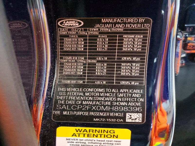 2021 Land Rover Discovery Sport მანქანა იყიდება აუქციონზე, vin: SALCP2FX0MH898396, აუქციონის ნომერი: 54600646